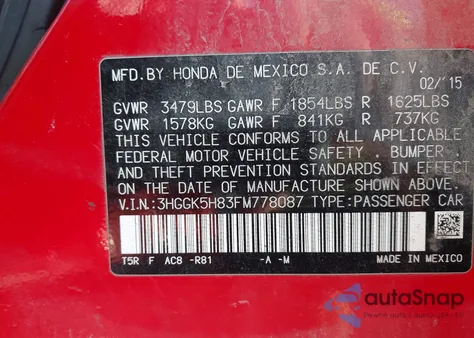 2015 Honda Fit Ex/Ex-L z USA, uszkodzony, nr VIN 3HGGK5H83FM778087